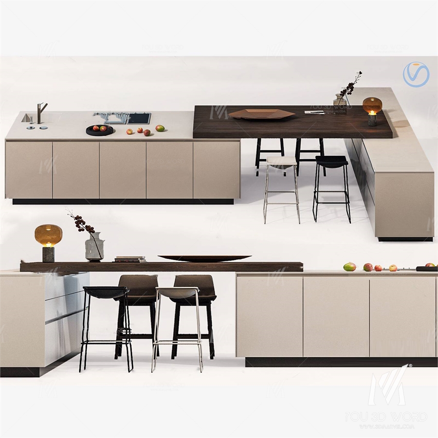 3d model of modern kitchen bar